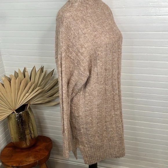 Topshop Women's XS Beige Oversized Funnel Neck Wide Rib Mini Dress Long Sleeve - Picture 7 of 11